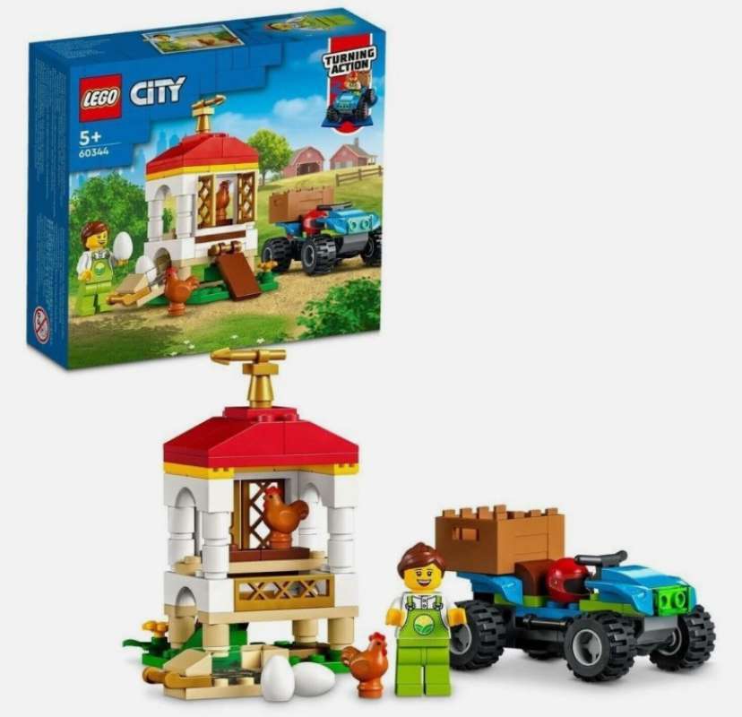 LEGO City 60344 Chicken Henhouse Set Building Kid Toy Farm Harvester  Village Hen House ATV Motorcar Farmer Minifigure Mobil Mainan Kota Balok  Anak
