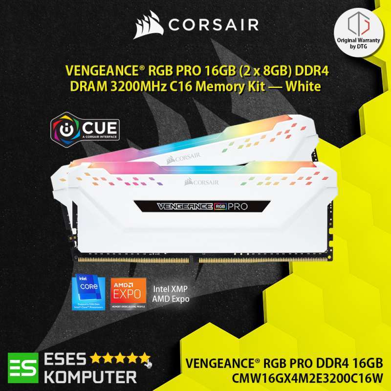 RAM Corsair Vengeance RGB PRO DDR4 WHITE 16GB (2X8GB) 3200MHz CL16  CMW16GX4M2E3200C16W