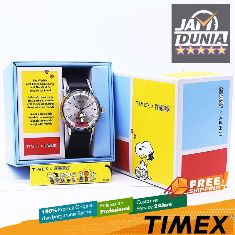 JAM TANGAN PRIA TIMEX ORIGINAL TIMEX MARLIN AUTOMATIC X PEANUTS SNOOPY  TW2W49600 TIMEX PRIA TW2W 49600 JAM TIMEX ORIGINAL LEATHER BLACK