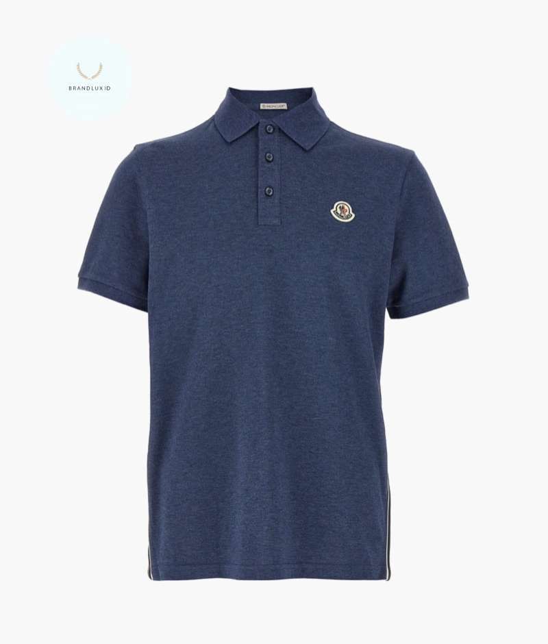 Jual Moncler Men Striped Accent Polo Shirt In Blue Cotton Piquet