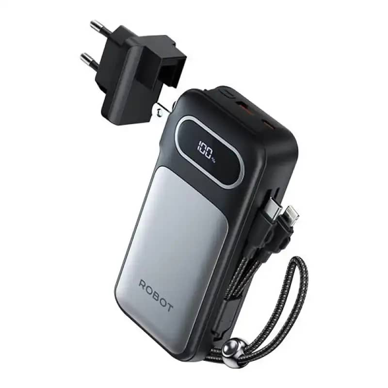 Robot Power Bank RT-AC10 10000 mAh Charger in Fast Charging  Watt Max USB-A Output USB C Lightning Cabel Kabel Built in LED Display