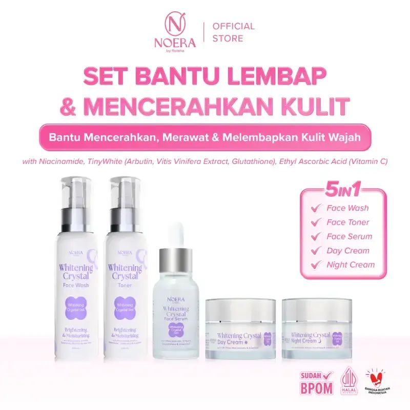 Promo Noera Whitening Crystal Skincare Set | Paket Lengkap Perawatan Wajah Mencerahkan Melembabkan | Facial Wash | Toner | Serum | Day Cream