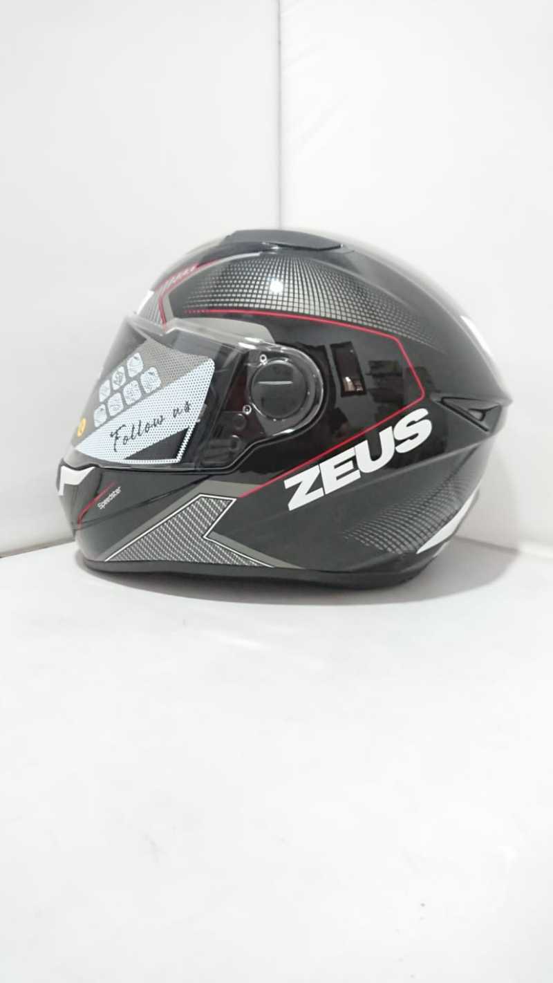 Helm Zeus ZS-811C Black AL6 White Red FullFace Visor Flat New!!