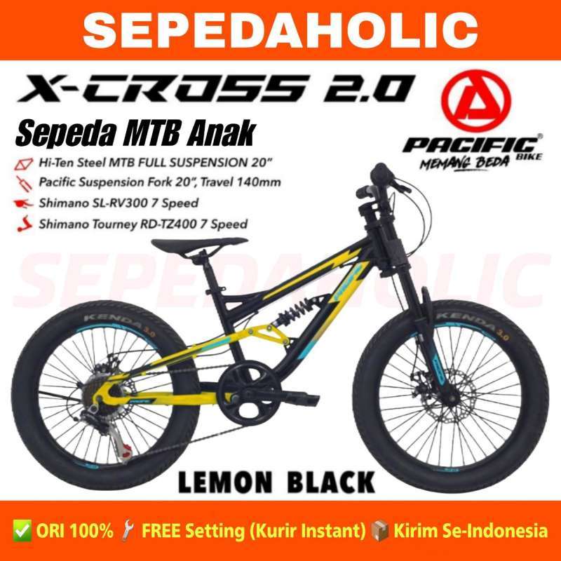 Sepeda Gunung MTB PACIFIC X CROSS 2.0 XCROSS Ukuran 20 Inch Full Suspensi 7 Speed