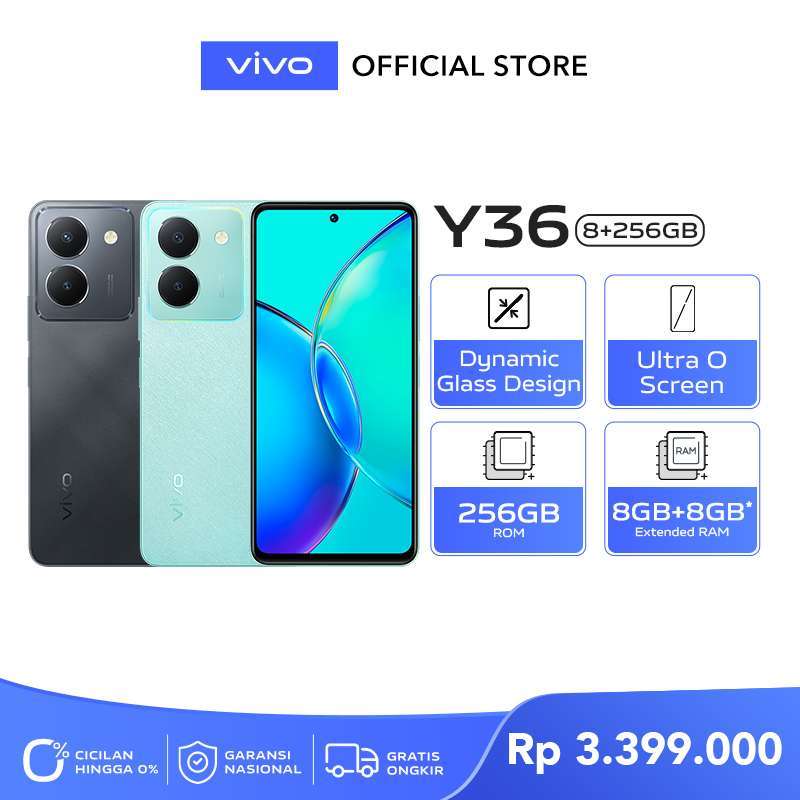 Jual vivo Y36 (8/256) - Dynamic Glass Design, RAM 8GB+8GB Extended, 44W ...