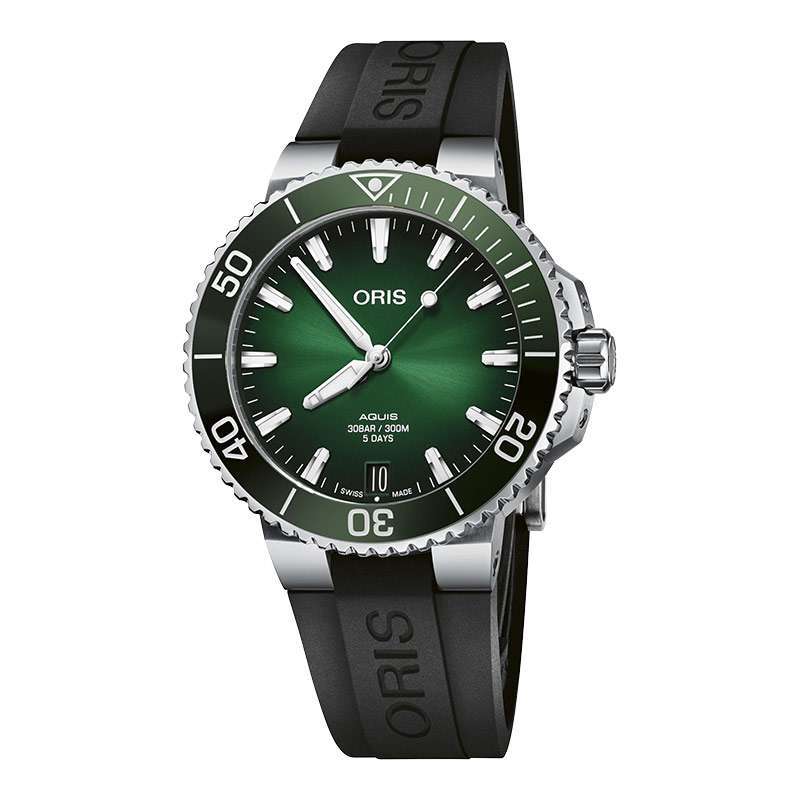 Jam Tangan Pria Oris Aquis 01-400-7769-4157-07-4-22-74FC Date Calibre 400  Green Dial Black Rubber Strap
