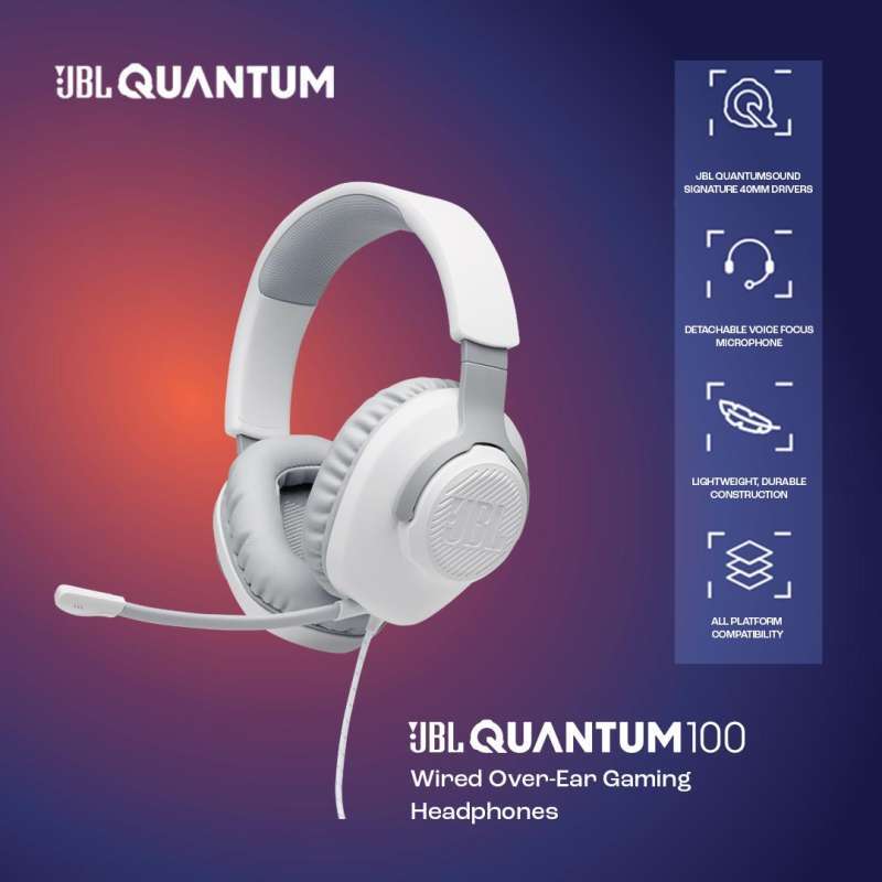 Promo Jbl Quantum 100 White Wired Overear Gaming Headset With