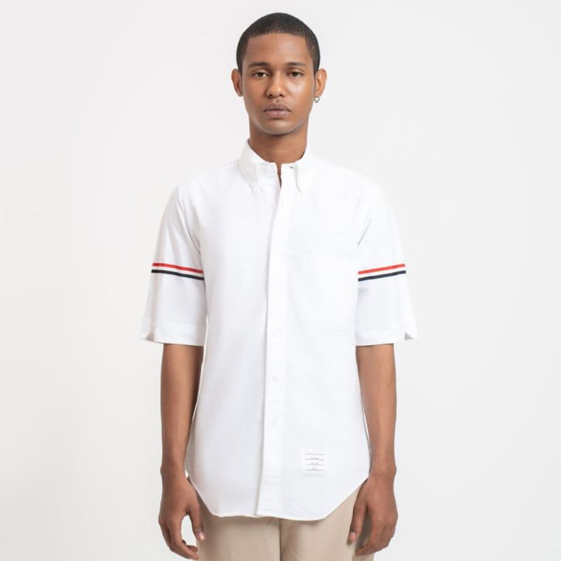 Jual Thom Browne RWB Stripe Short Sleeve Shirt Oxford White di