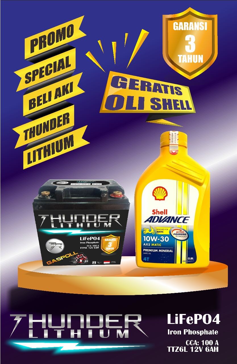 Promo ACCU AKI Motor THUNDER Lithium Iron Phosphate (LiFePO4) Baterai