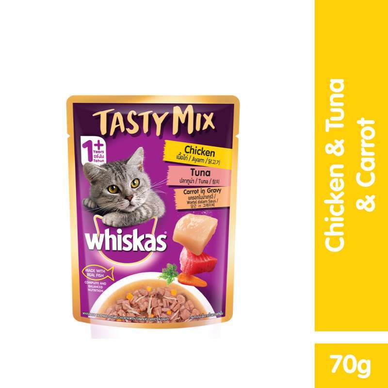 Promo WHISKAS® Tasty Mix Makanan Kucing Basah Pouch Rasa Chicken & Tuna