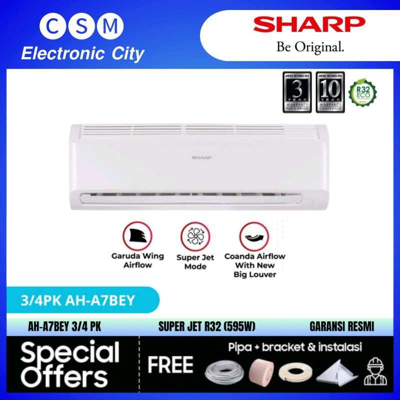 Jual Ac Sharp Ah-a7bey 0.75 Pk Turbo Cooling 7.000 Btu R32 (595w ...