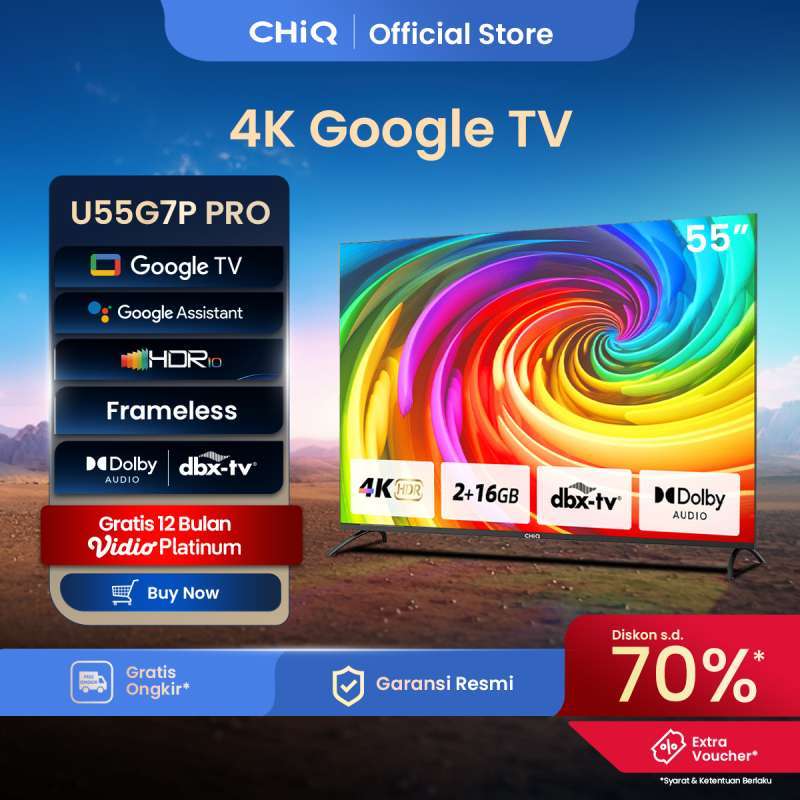 CHiQ 55 inch Google TV 4K UHD-Smart TV-HDR10+DBX Dolby Audio Google  Assistant Digital TV (U55G7P Pro)