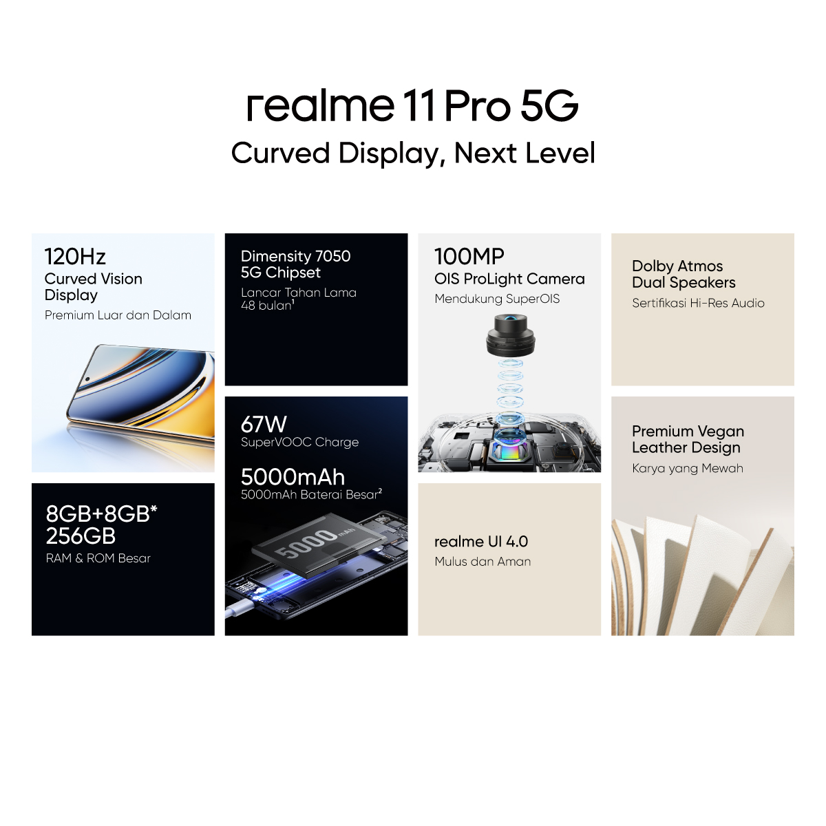 Realme 11 Pro 5G Smartphone, 8GB+256GB, MediaTek Dimensity 7050 5G, 6.7”  FHD+ 120Hz Curved Vision Display, 100MP OIS ProLight Dual Camera, 5000mAh  Massive Battery w/ 67W SuperVooc Charge
