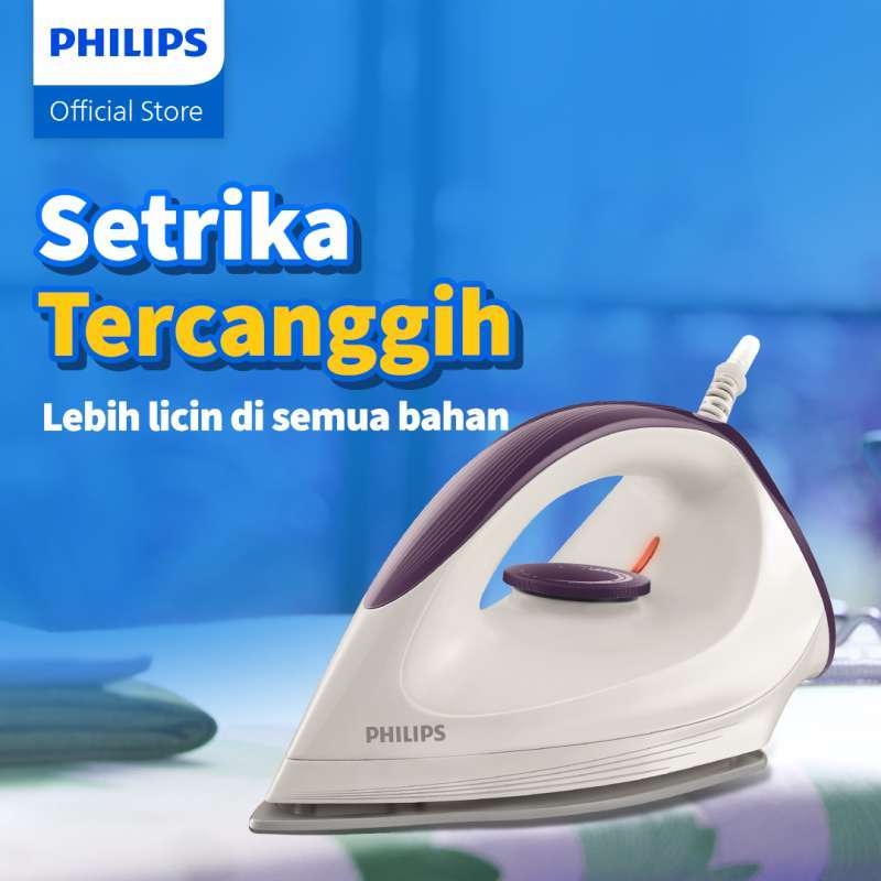 Philips Setrika Kering Afinia GC160/27 Putih Ungu - Setrika Terbaik Paling Canggih, Strika Philips Tapak DynaGlide