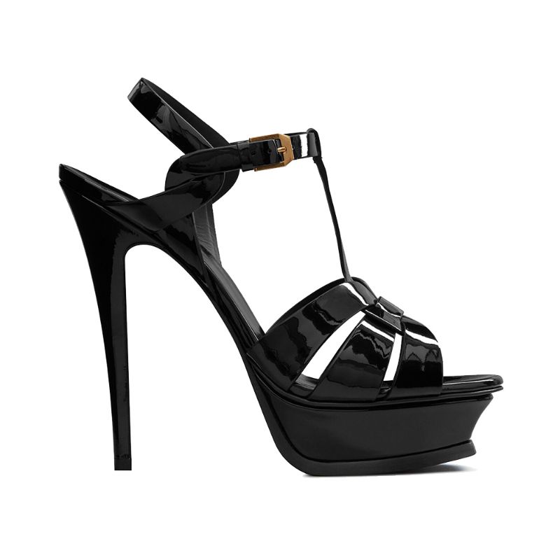 Promo Saint Laurent Tribute 135 Patent Leather Sandal Heels Black