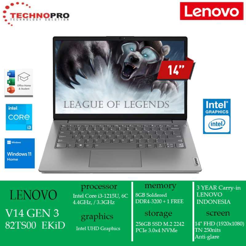 Promo Lenovo V14 G3 IAP EKID || Intel Core i3-1215U 8GB 256GB SSD Intel ...