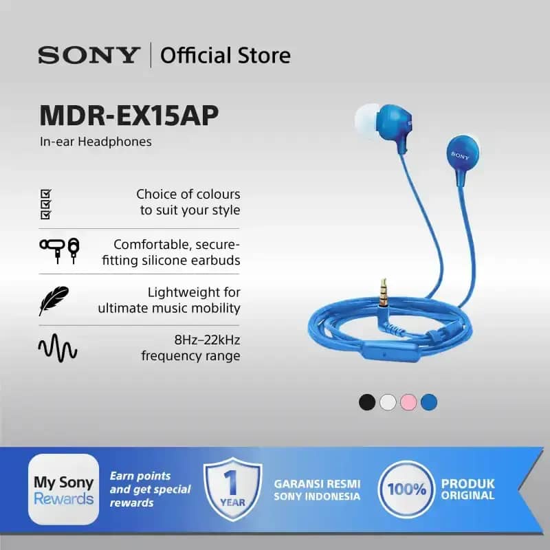 Sony MDR-EX15AP Handsfree In-ear Blue SONY Earphone Headset Headphone  Original