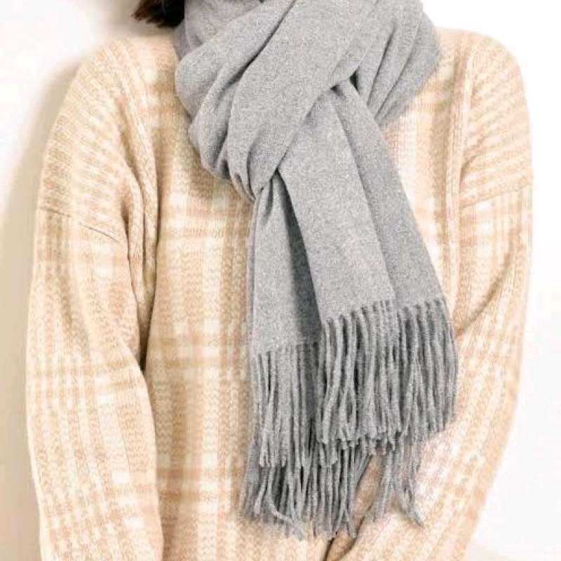 Jual Cashmere Scarf Syal Kasmir Pashmina Shawl Polos Tebal Abu