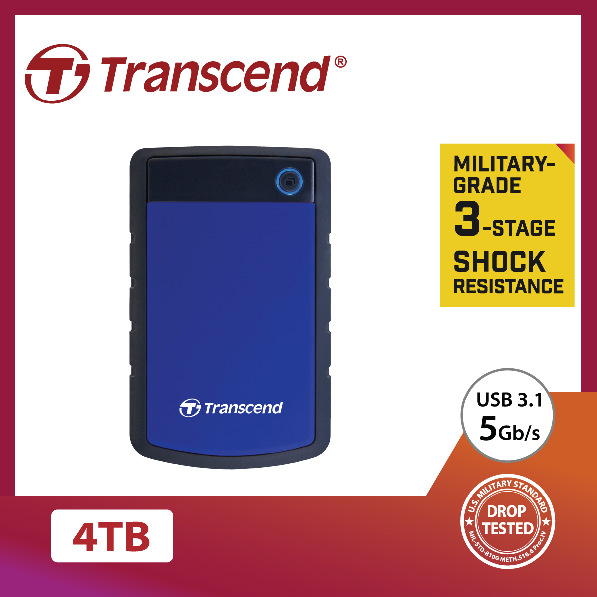 Promo Transcend 4tb Storejet2.5 H3b, Portable Hdd Blue Ts4tsj25h3b ...