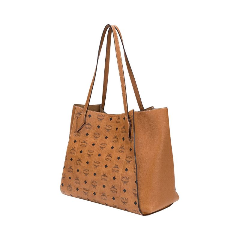 Jual MCM Luisa Shopper in Visetos Leather Block Medium Cognac di
