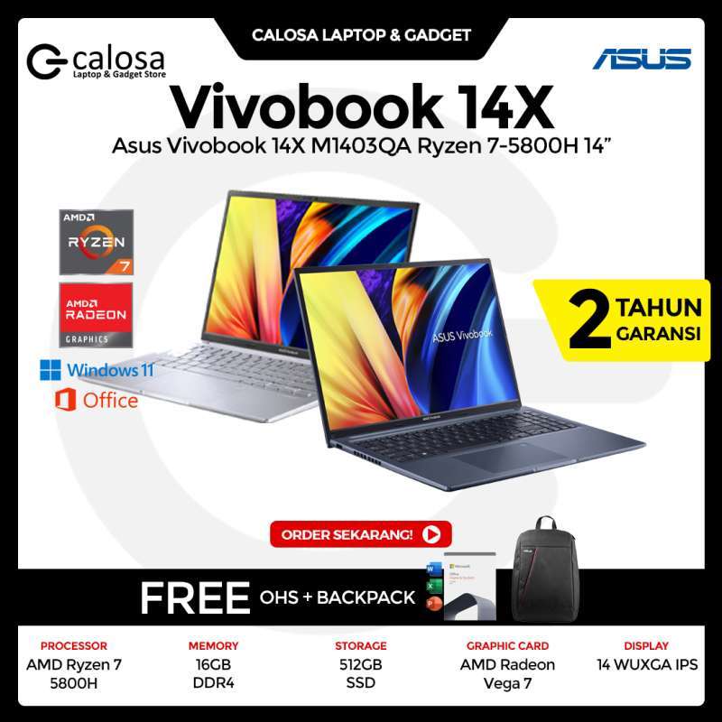 Jual Asus Vivobook 14x M1403qa Ryzen 75800h Ram 16/512gb 14 Wuxga Ips