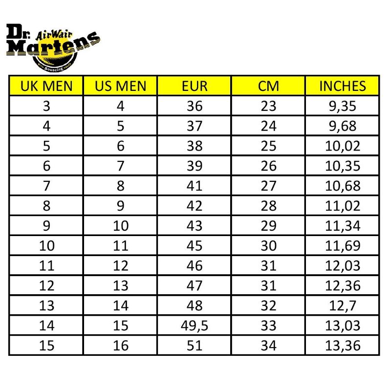 Dr martens boots size hot sale guide