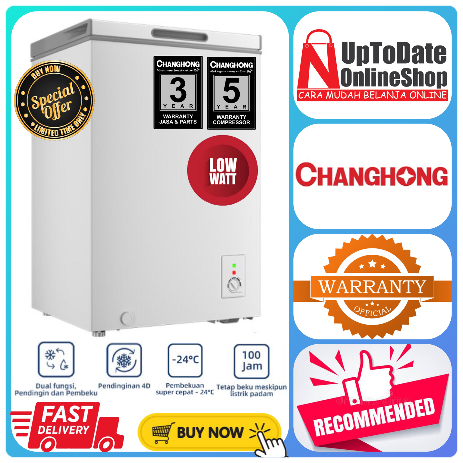 Promo CHEST FREEZER CHANGHONG FCF136DW FCF 136DW 136DW 110L MULTI 2in1