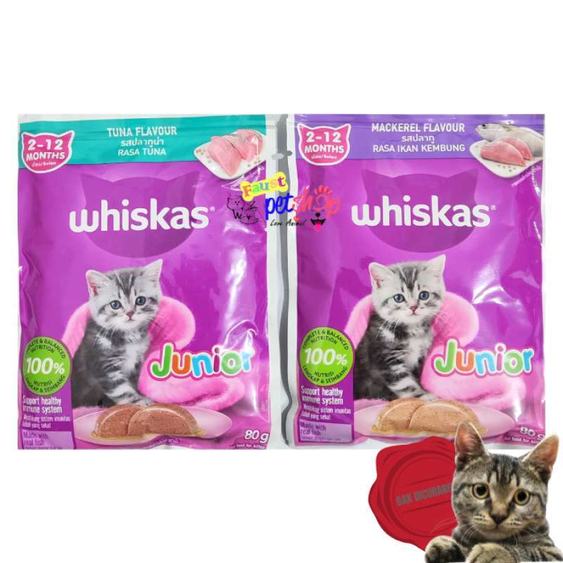 Promo Whiskas Pouch Junior 2-12 Bulan 80 Gr Makanan Kucing Basah