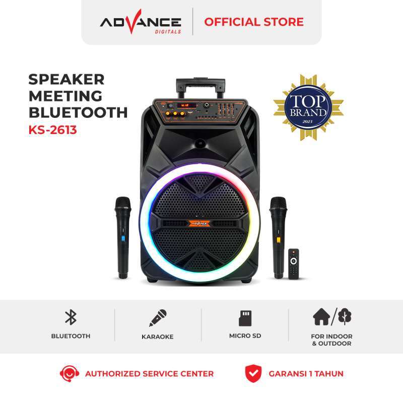 Advance KS2613 Bluetooth Speaker with 12 Inch Stable Bass, Includes 2 Wireless Mics and a 1-Year Warranty, Perfect for Dynamic Multimedia Sound Quality