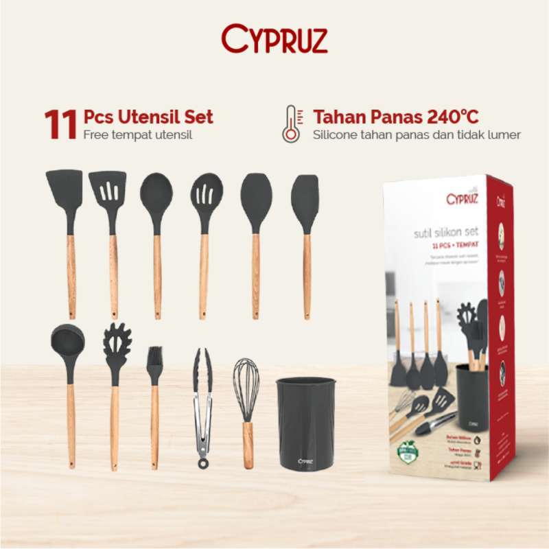 Promo Cypruz - Greyish Black Wooden Handle Silicone Head: Set/12pcs ...