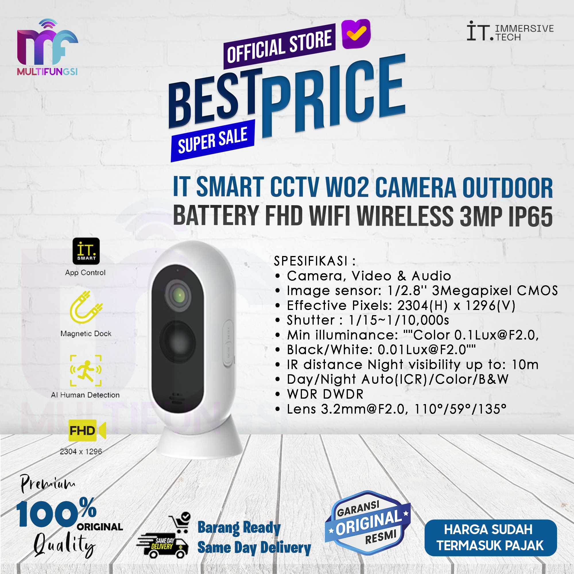 Jual IT Smart CCTV W02 Camera Outdoor Battery FHD WiFi Wireless 3MP ...
