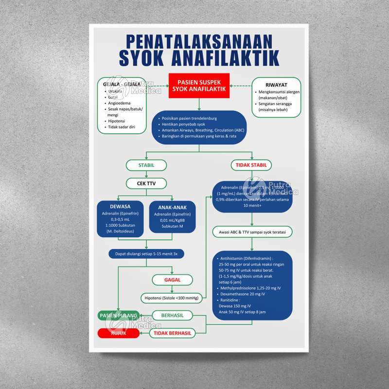 Jual Poster Kesehatan Penatalaksanaan Syok Anafilaktik A3+ / Gambar