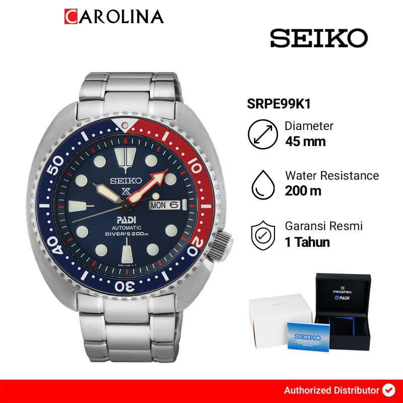 Jam Tangan Pria Seiko Prospex SRPE99K1 PADI Turtle Automatic Divers 200M  Blue Dial Stainless Steel Strap Jakarta
