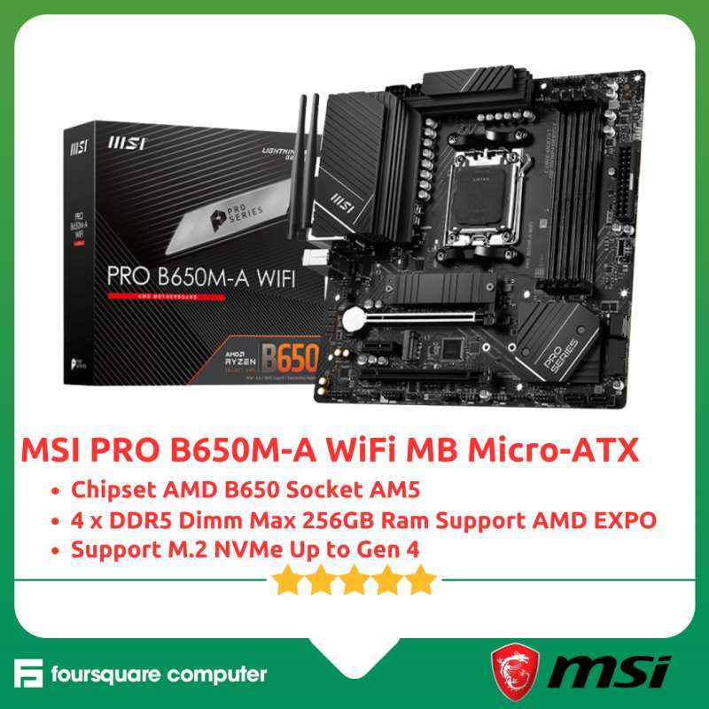 MSI Pro B650M-A WiFi Motherboard AMD Ryzen Socket AM5 Micro-ATX