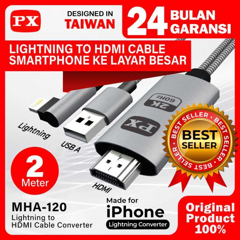 Kabel MHL Lightning Converter iPhone iPad ke HDMI meter PX MHA-120