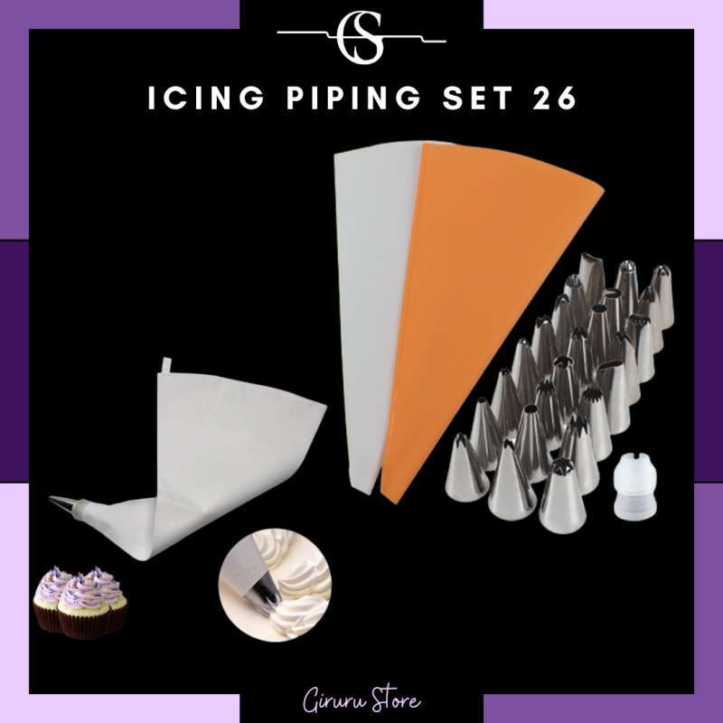 ICING PIPING BAG SET 26 IN SILIKON CAKE DECORATING SPUIT CONNECTOR  PIPING BAG SPUIT DEKORASI KUE CHEF PASTRY PIPING BAG SILICONE SET Si