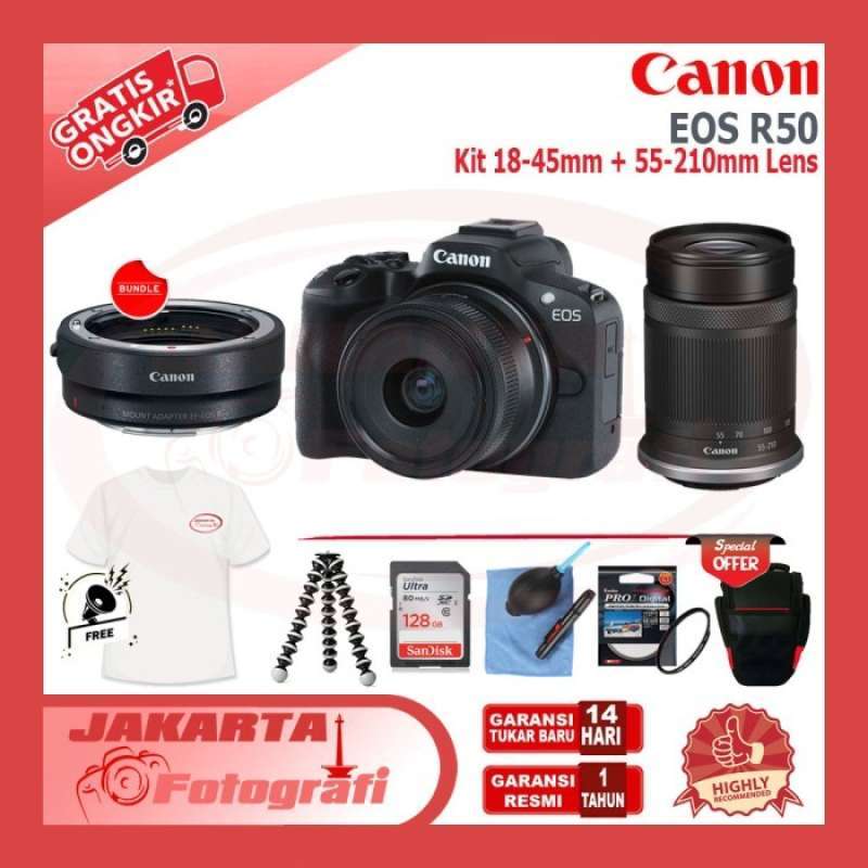 Jual Canon Eos R50 Kit 18-45mm + 55-210mm Mirrorless Camera Eos R 50 ...