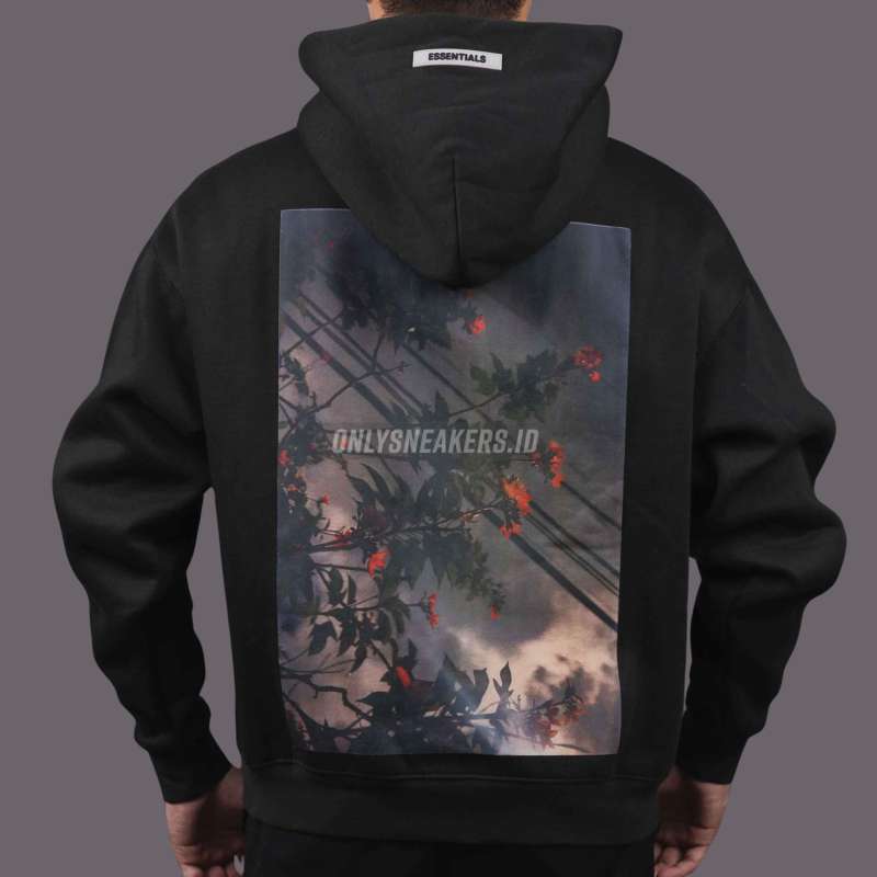 ESSENTIALS FOG FLORAL BLACK HOODIE FW19 100 AUTHENTIC