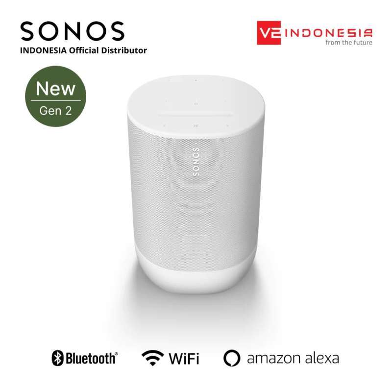 Sonos Move Gen Stereo Portable Smart Wireless Speaker [Bluetooth, WiFi  Voice Enabled] White