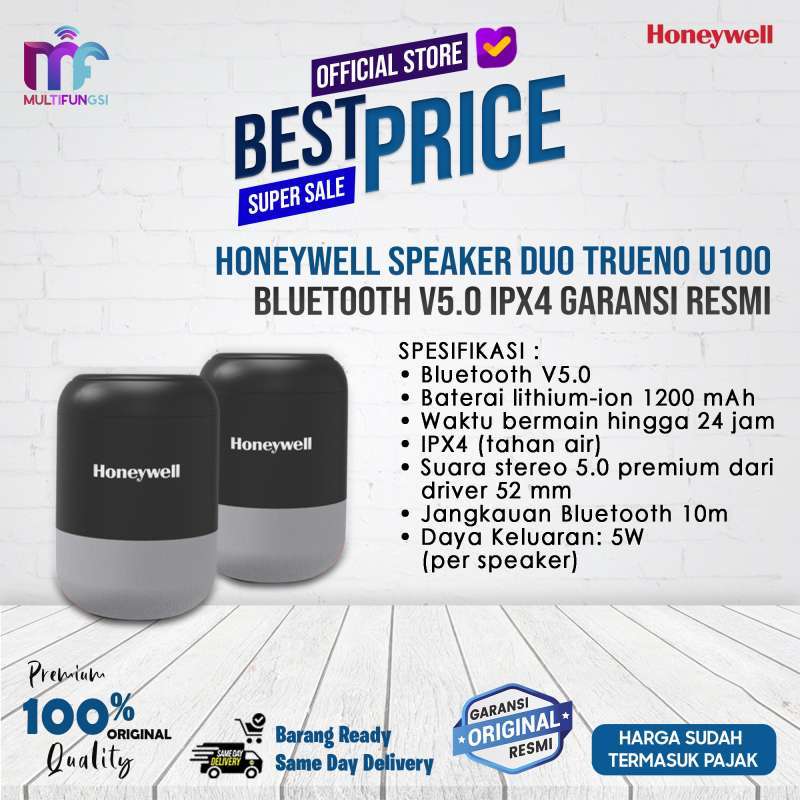 Honeywell Trueno U100 Speaker Bluetooth dengan Konektivitas V5.0 dan Ketahanan Air IPX4, Ideal untuk Rapat dan Pertemuan di Laptop Anda. Garansi Resmi 1 Tahun