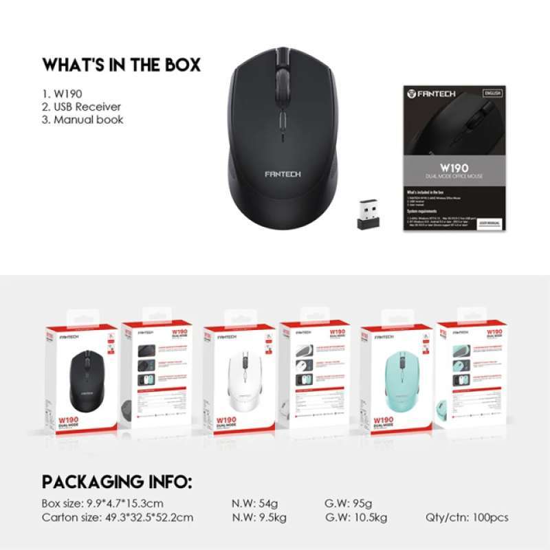 Jual Fantech Mouse Wireless Bluetooth W190 Dual Mode Silent Di Seller ...