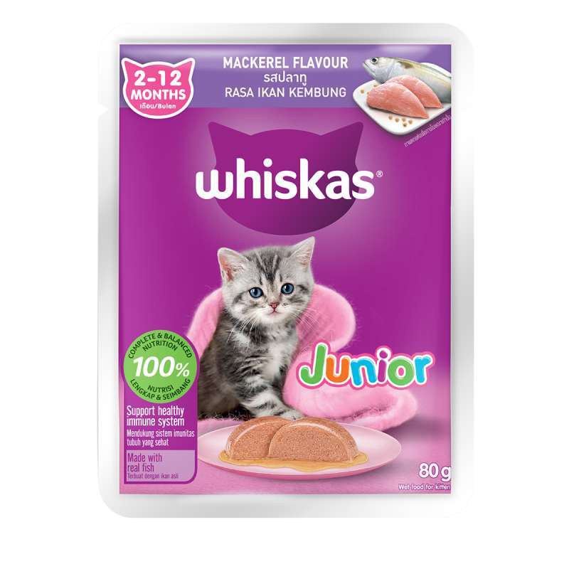 Whiskas Pouch Kitten Junior Mackerel Cat Food Basah [85 g]