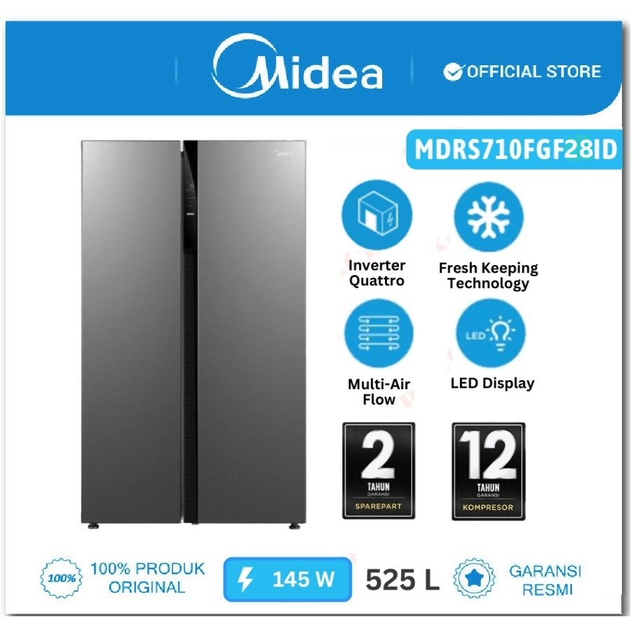 Promo Kulkas MIDEA MDRS710FGF28ID SBS Side By Side MURAH INVERTER BLACK ...