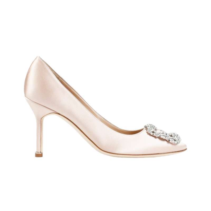 Manolo Blahnik Hangisi 105 Satin Pumps with CLC Crystal Buckle Dark Nude