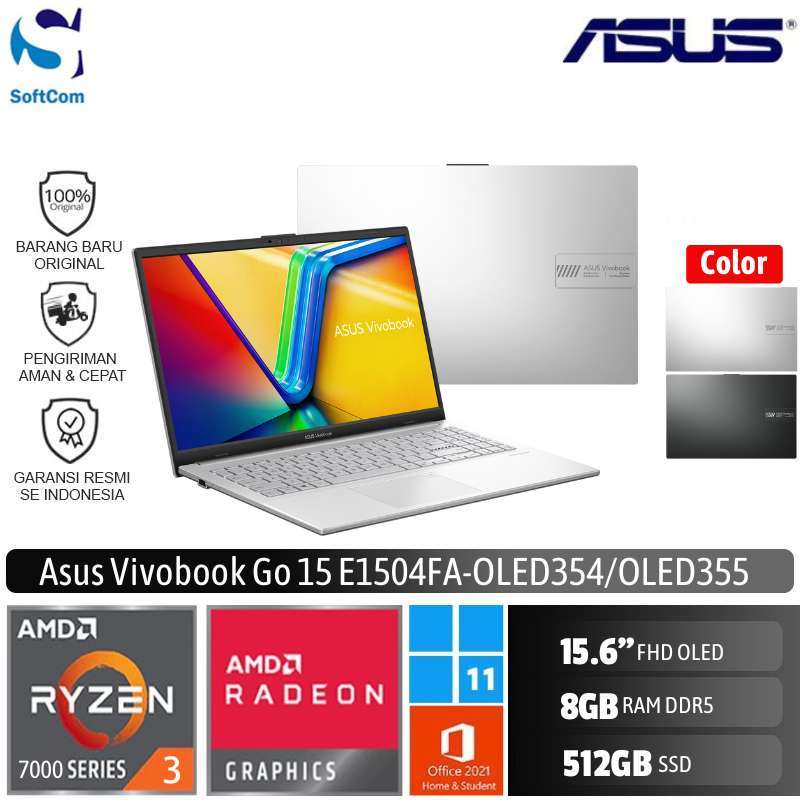 ASUS Vivobook Go 15 (E1504FA) – 15,6'' FHD Anti-Riflesso, AMD Ryzen 3 7320U, 8GB RAM, 512GB SSD, Radeon Graphics, Windows 11 Home