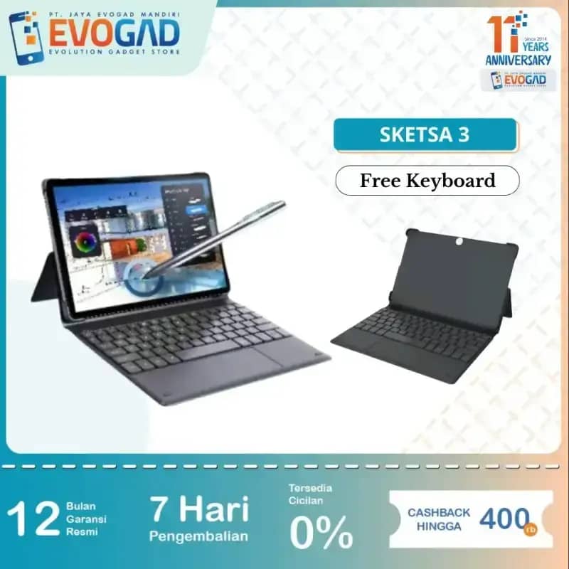 ADVAN Sketsa 3 Tablet Layar 10.1 HD IPS dengan RAM 6GB, ROM 128GB, Android 13 dan Stylus Pen. Ideal untuk Kreator dan Pengguna Bisnis UMKM