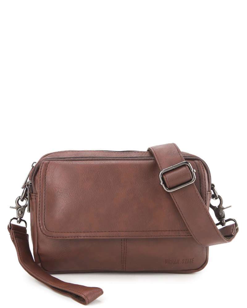 Urban State Distressed Leather Charter Crossbody Bag Dark Brown