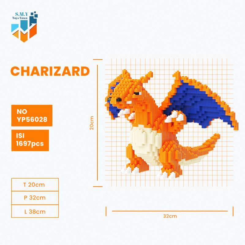 Promo Smy Nano Blocks Pokemon Charizard 3d Model, Mainan Blok