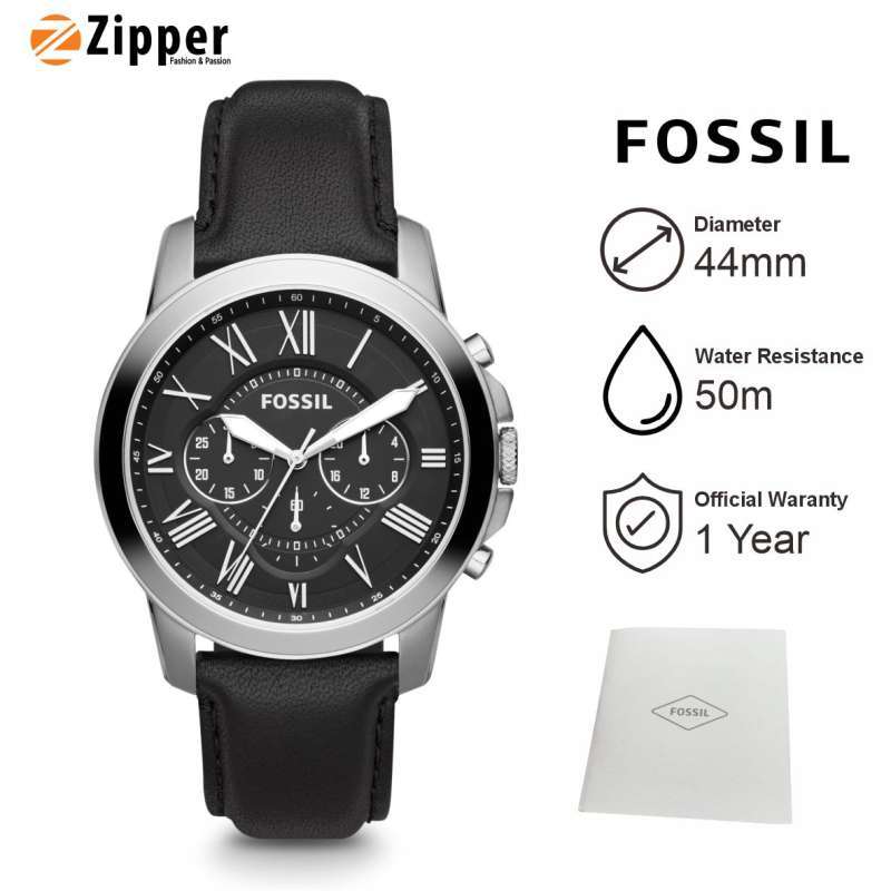 Jam Tangan Pria Fossil Grant FS4812 Chronograph Black Dial Black Leather Strap