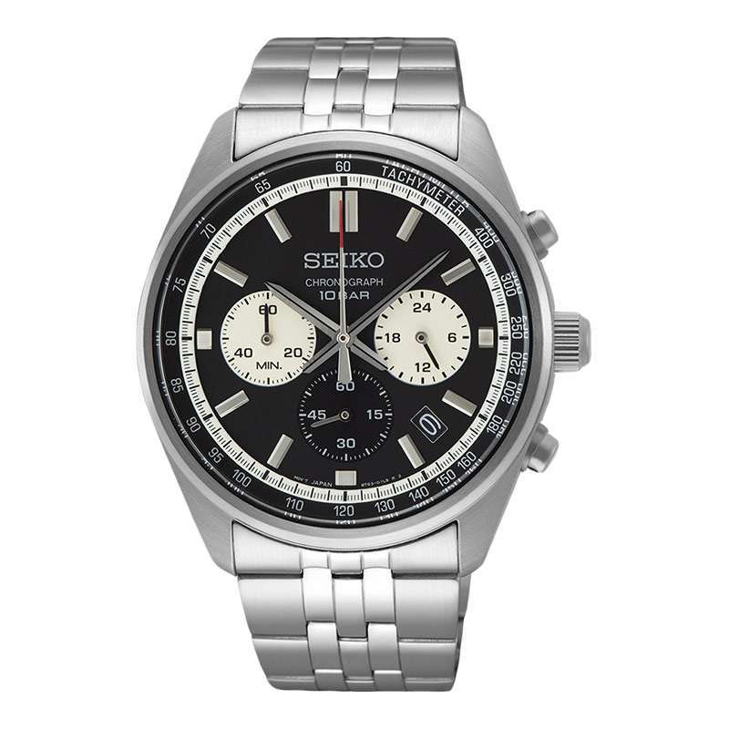 Jam Tangan Pria Seiko Chronograph SSB429P1 Reverse Panda Dual Tone Dial  Stainless Steel Strap